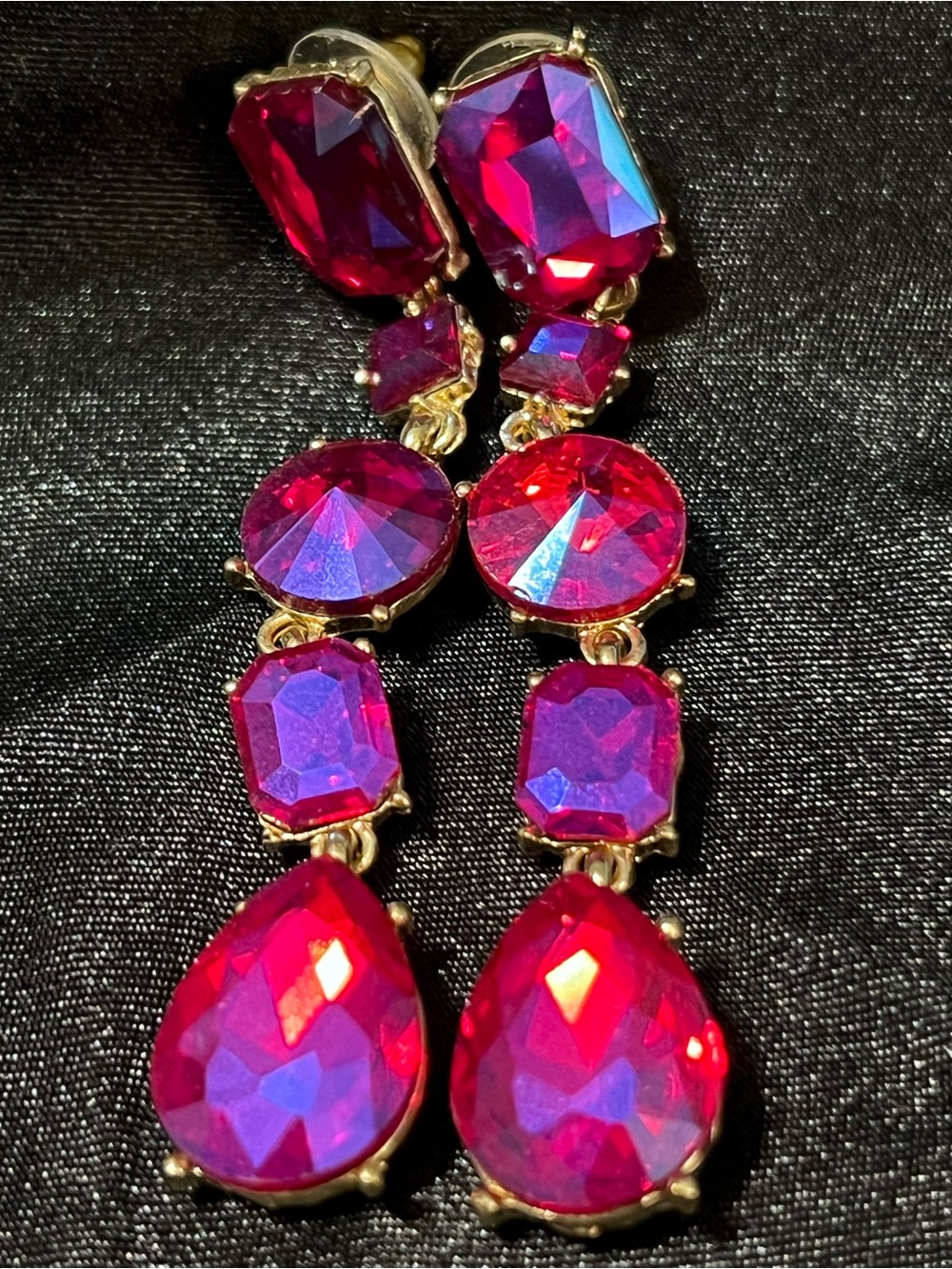 Hot Pink Crystal Pageant Earrings Fuchsia Statement Dangle Formal Prom